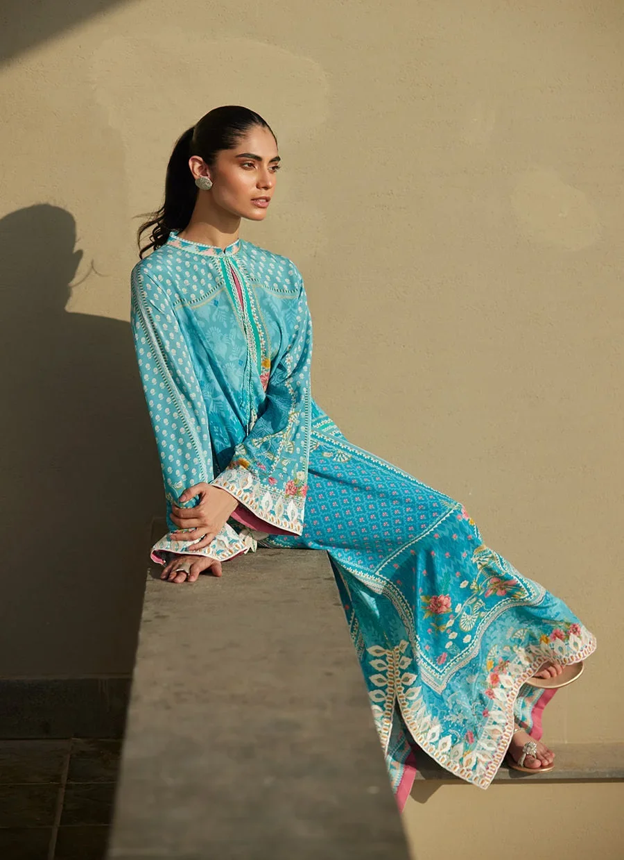 Amaris Sky-Blue Crepe Kaftan – Farah Talib Aziz Casual Wear Image 10