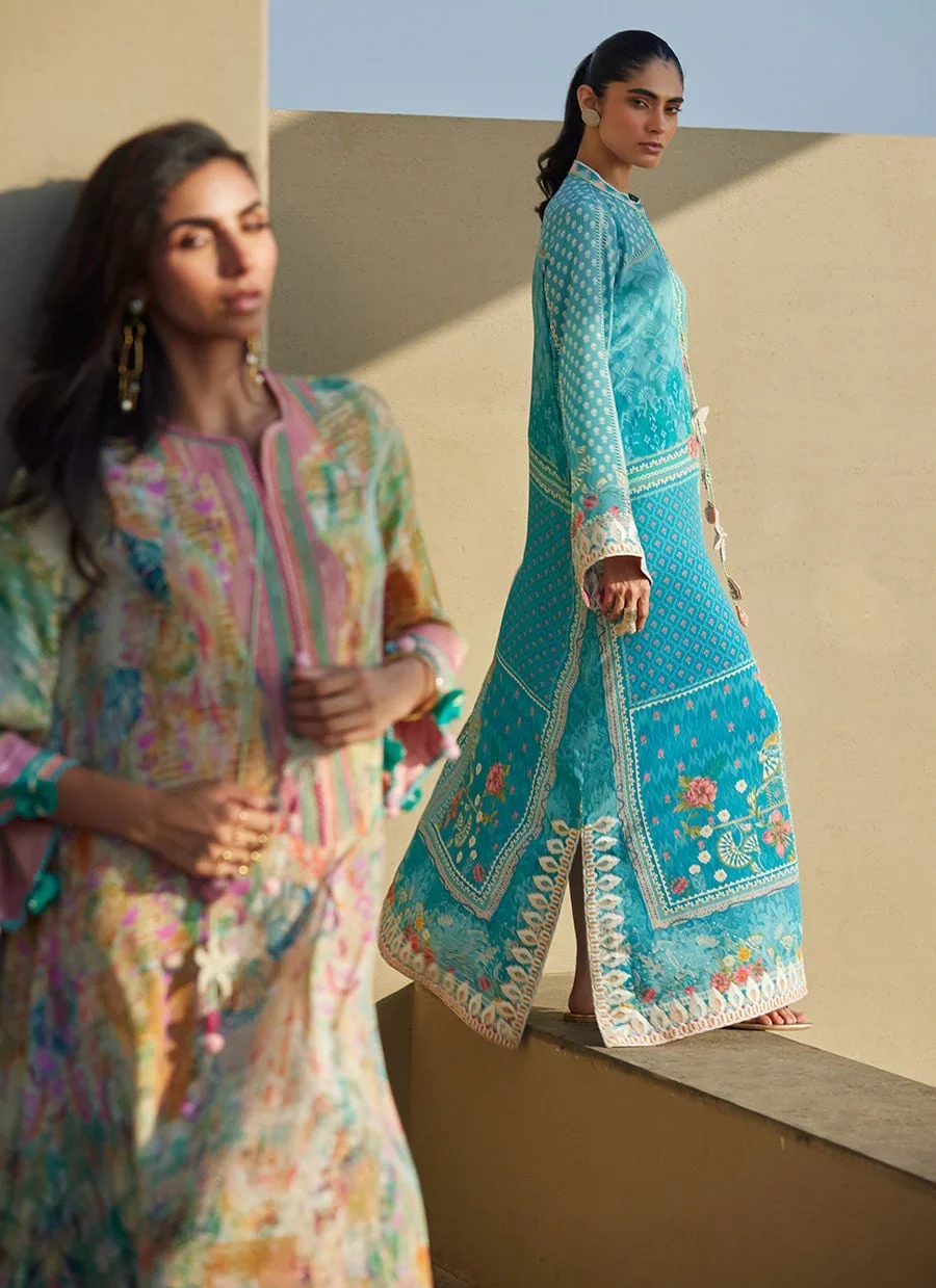 Amaris Sky-Blue Crepe Kaftan – Farah Talib Aziz Casual Wear Image 13