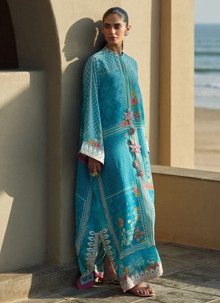 Amaris Sky-Blue Crepe Kaftan – Farah Talib Aziz Casual Wear Image 2