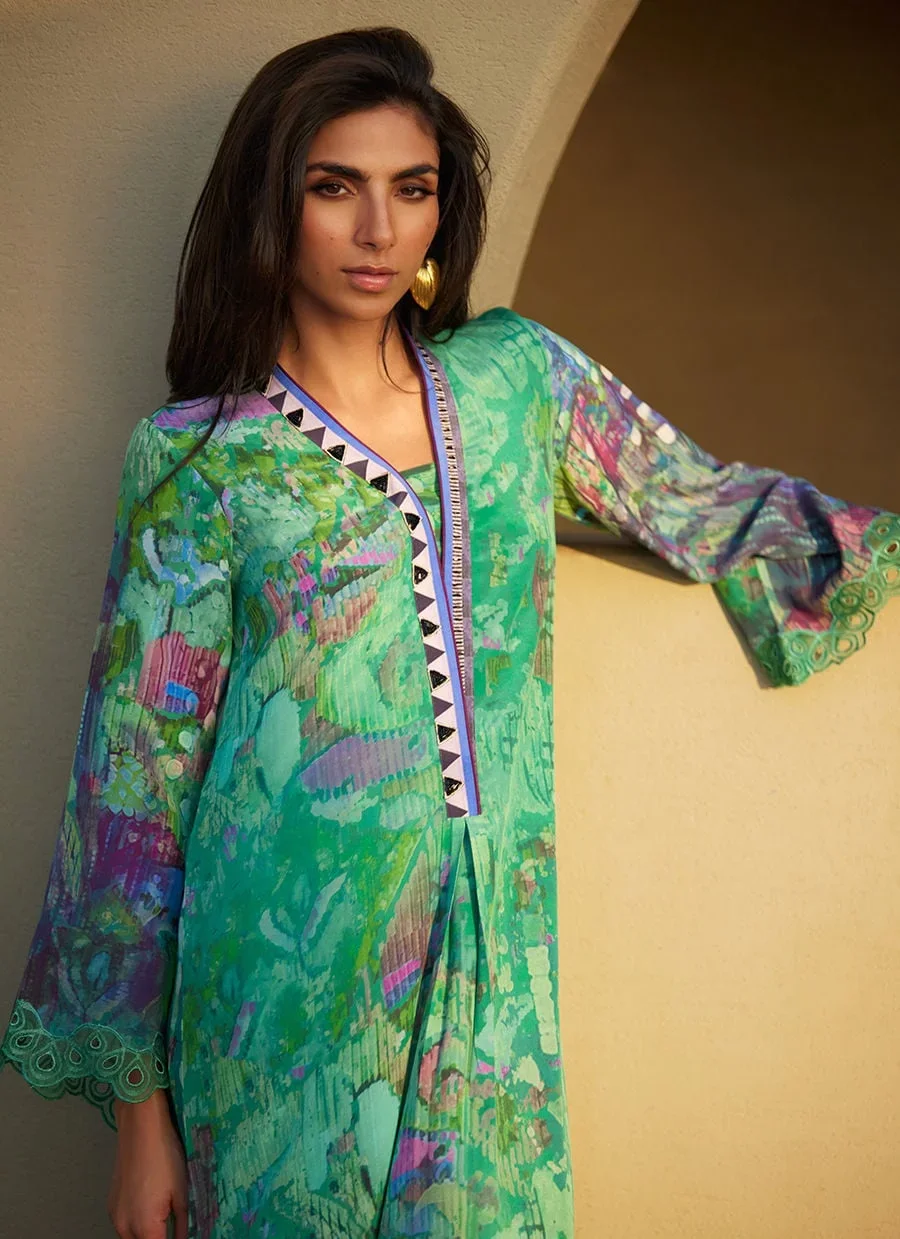 Ariel Emerald Crepe Kaftan – Farah Talib Aziz Casual Wear Image 3