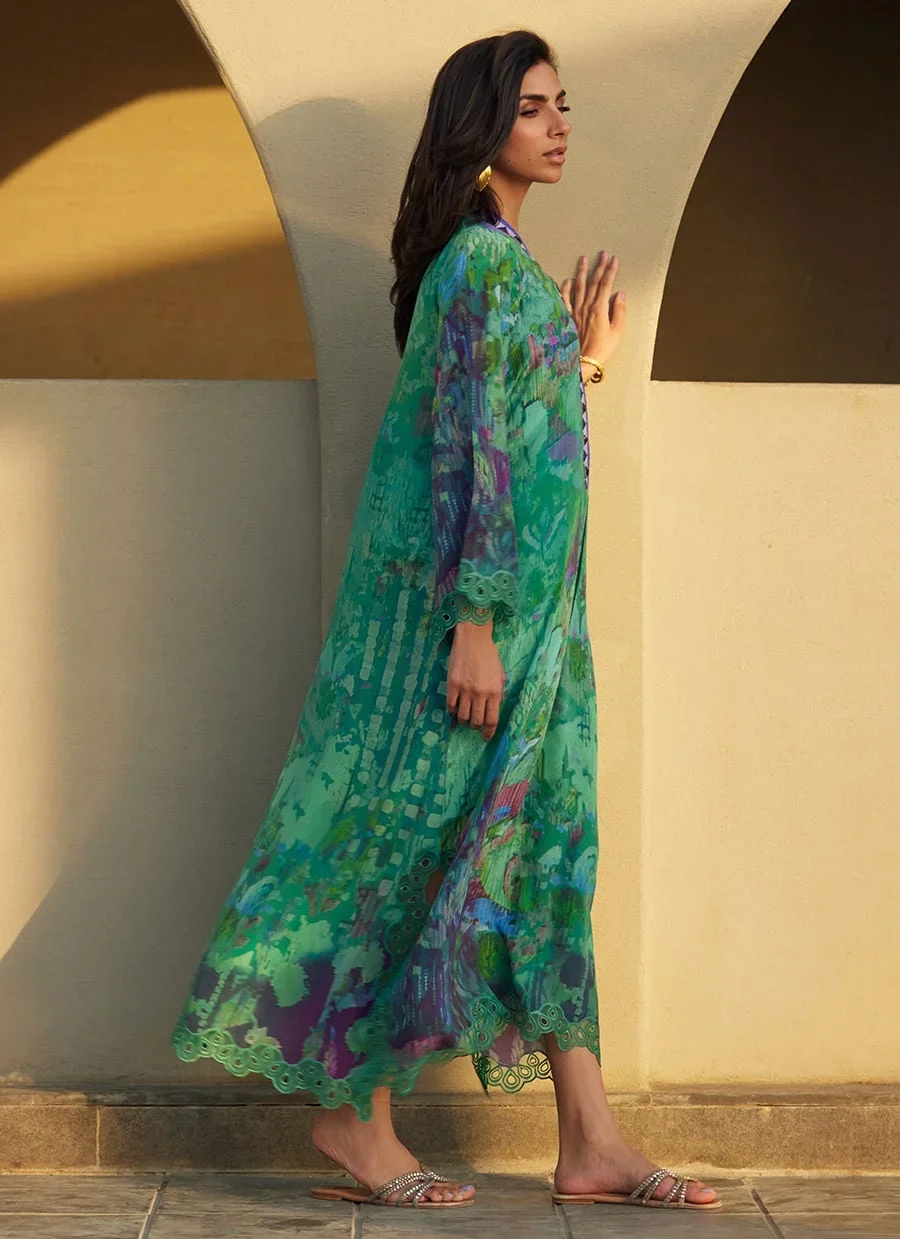 Ariel Emerald Crepe Kaftan – Farah Talib Aziz Casual Wear Image 4