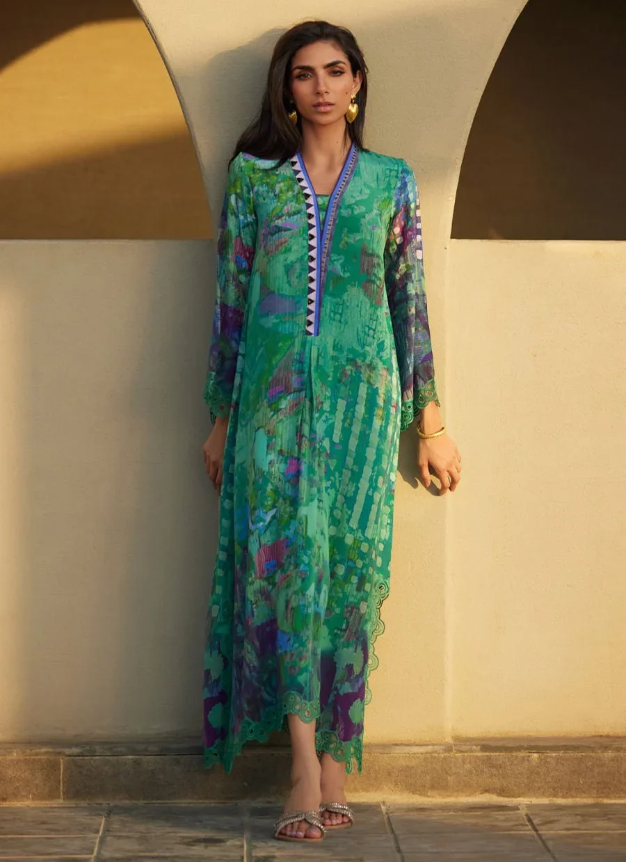 Ariel Emerald Crepe Kaftan – Farah Talib Aziz Casual Wear Image 7