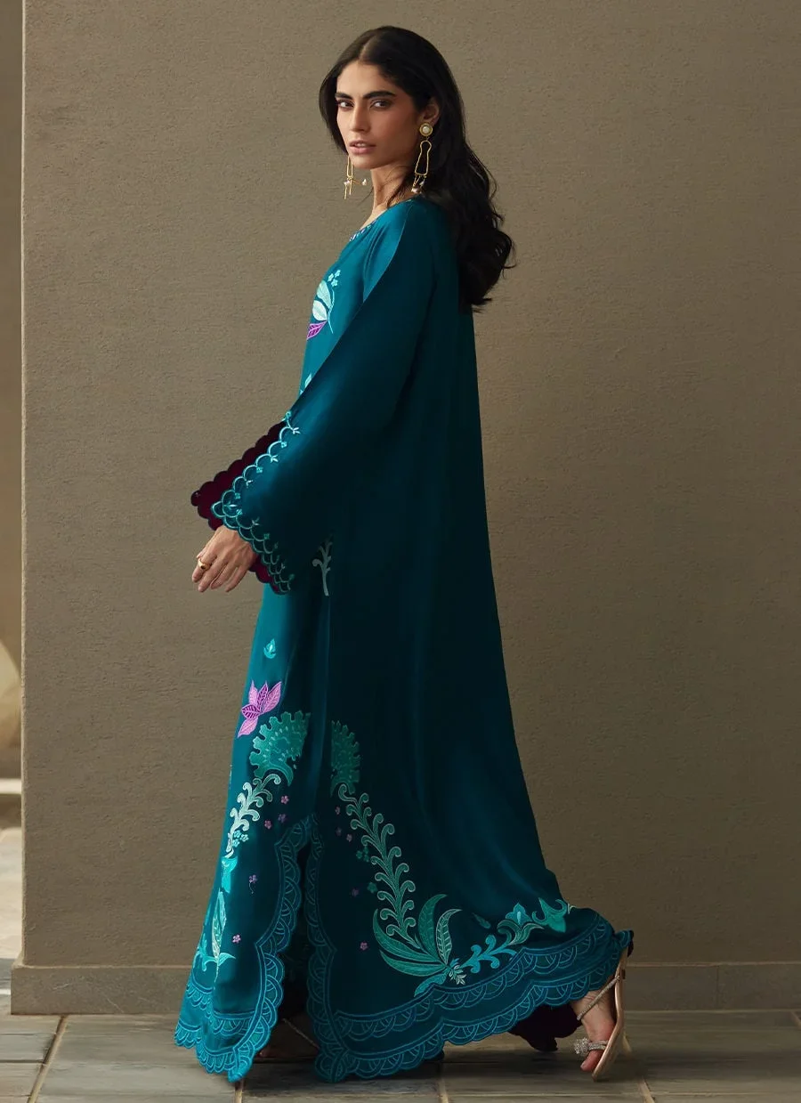 Azurea Teal Silk Kaftan – Farah Talib Aziz Luxury Pret Image 10