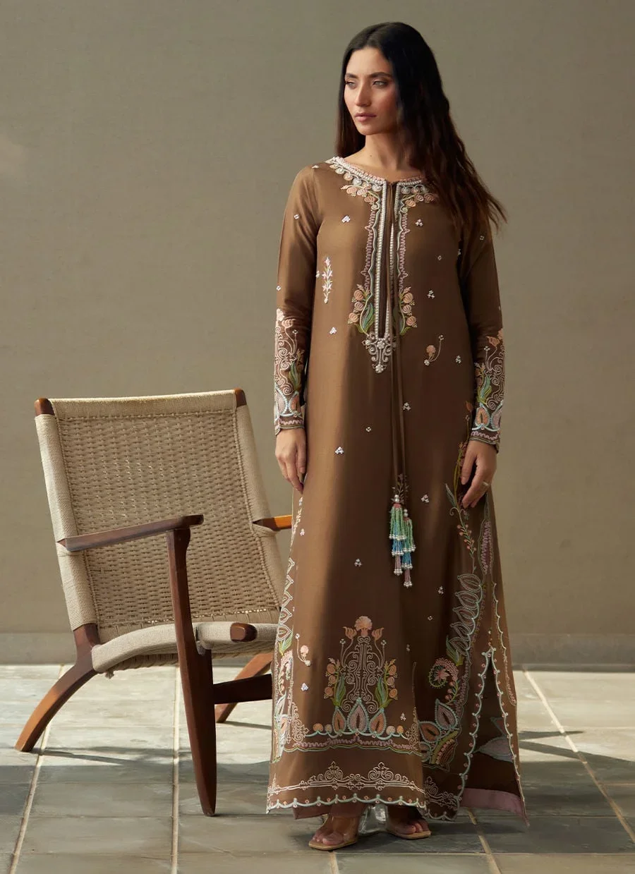 Enia Espresso Silk Kaftan – Farah Talib Aziz Casual Wear Image 2