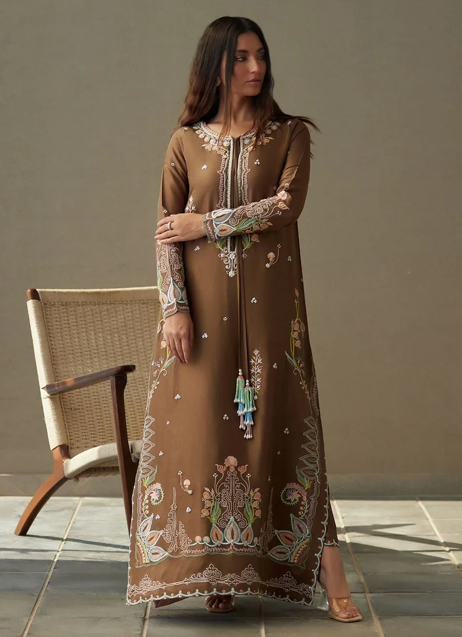 Enia Espresso Silk Kaftan – Farah Talib Aziz Casual Wear Image 3