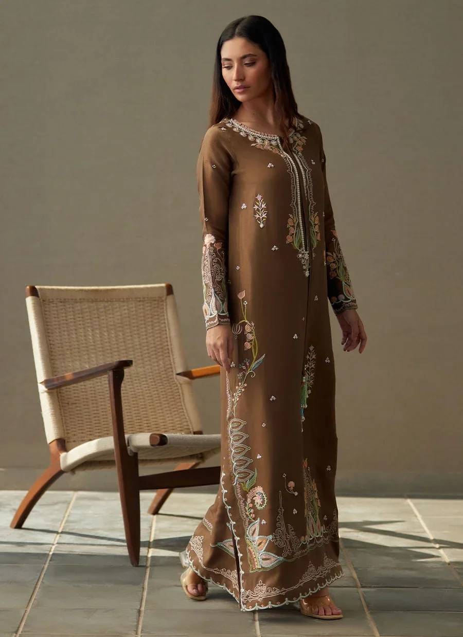 Enia Espresso Silk Kaftan – Farah Talib Aziz Casual Wear Image 7