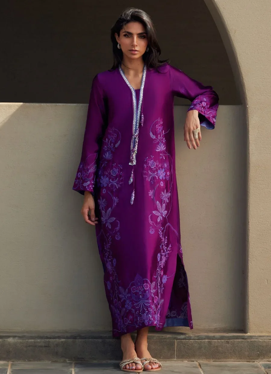Gilly Grape Silk Kaftan – Farah Talib Aziz Luxury Pret Image 2