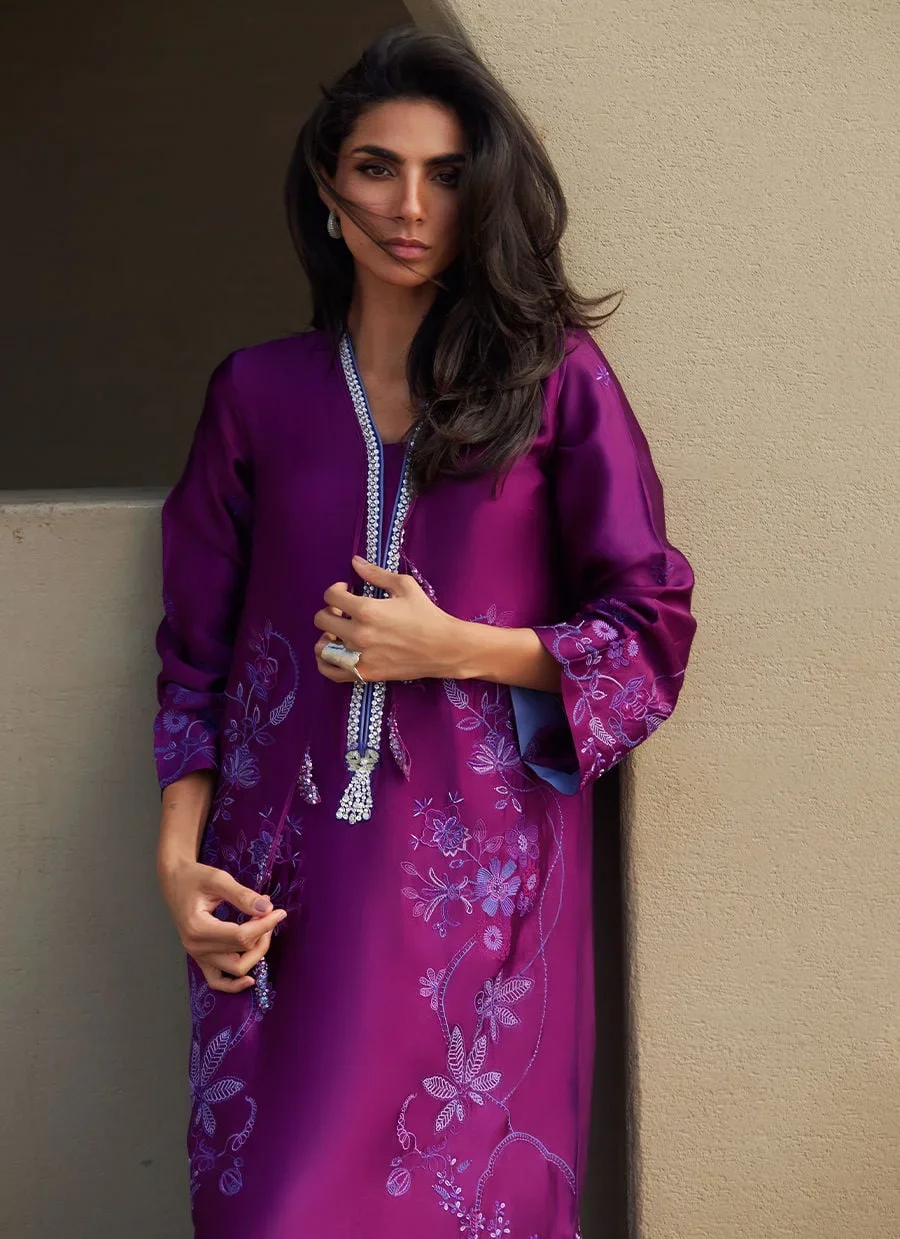 Gilly Grape Silk Kaftan – Farah Talib Aziz Luxury Pret Image 5