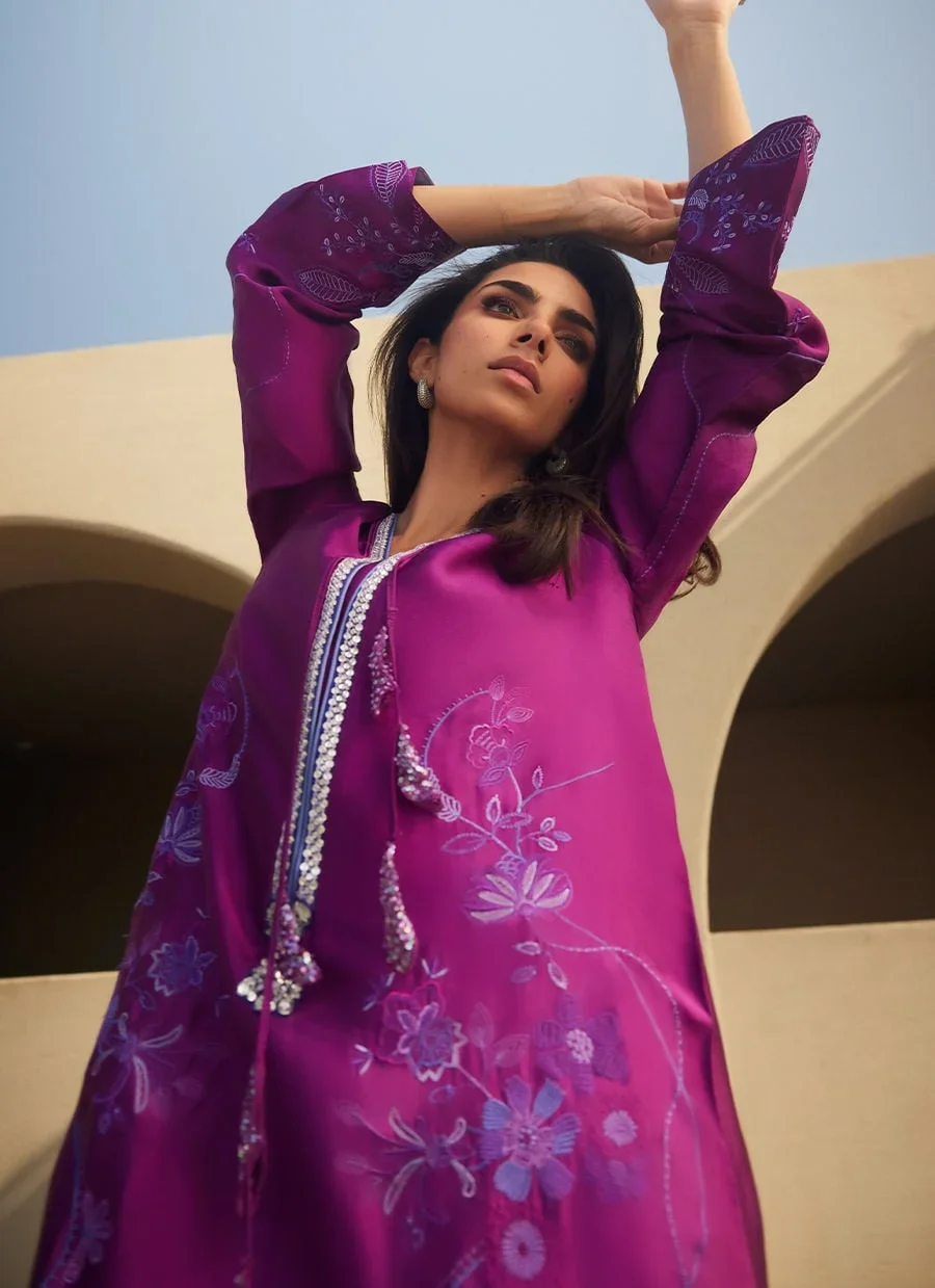 Gilly Grape Silk Kaftan – Farah Talib Aziz Luxury Pret Image 9