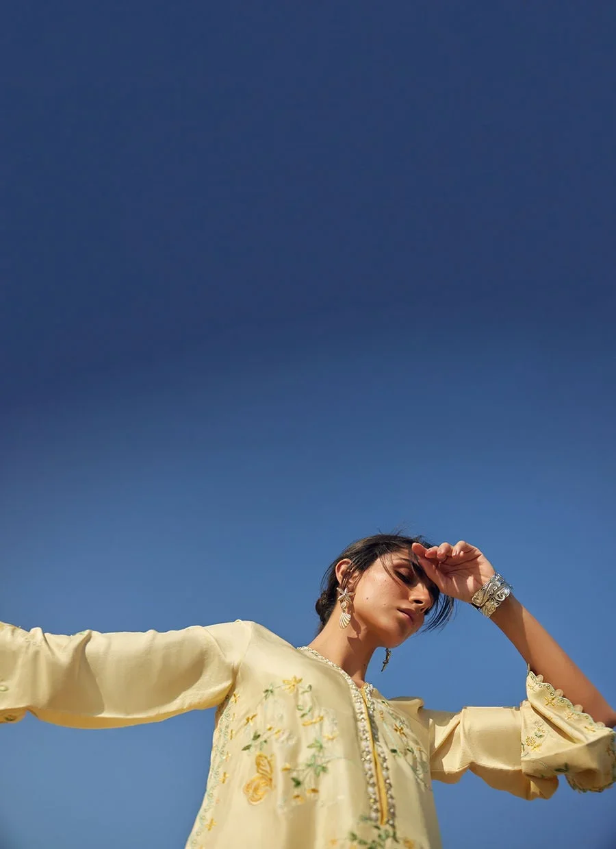 Lira Lemon Kaftan – Farah Talib Aziz Luxury Pret Image 1