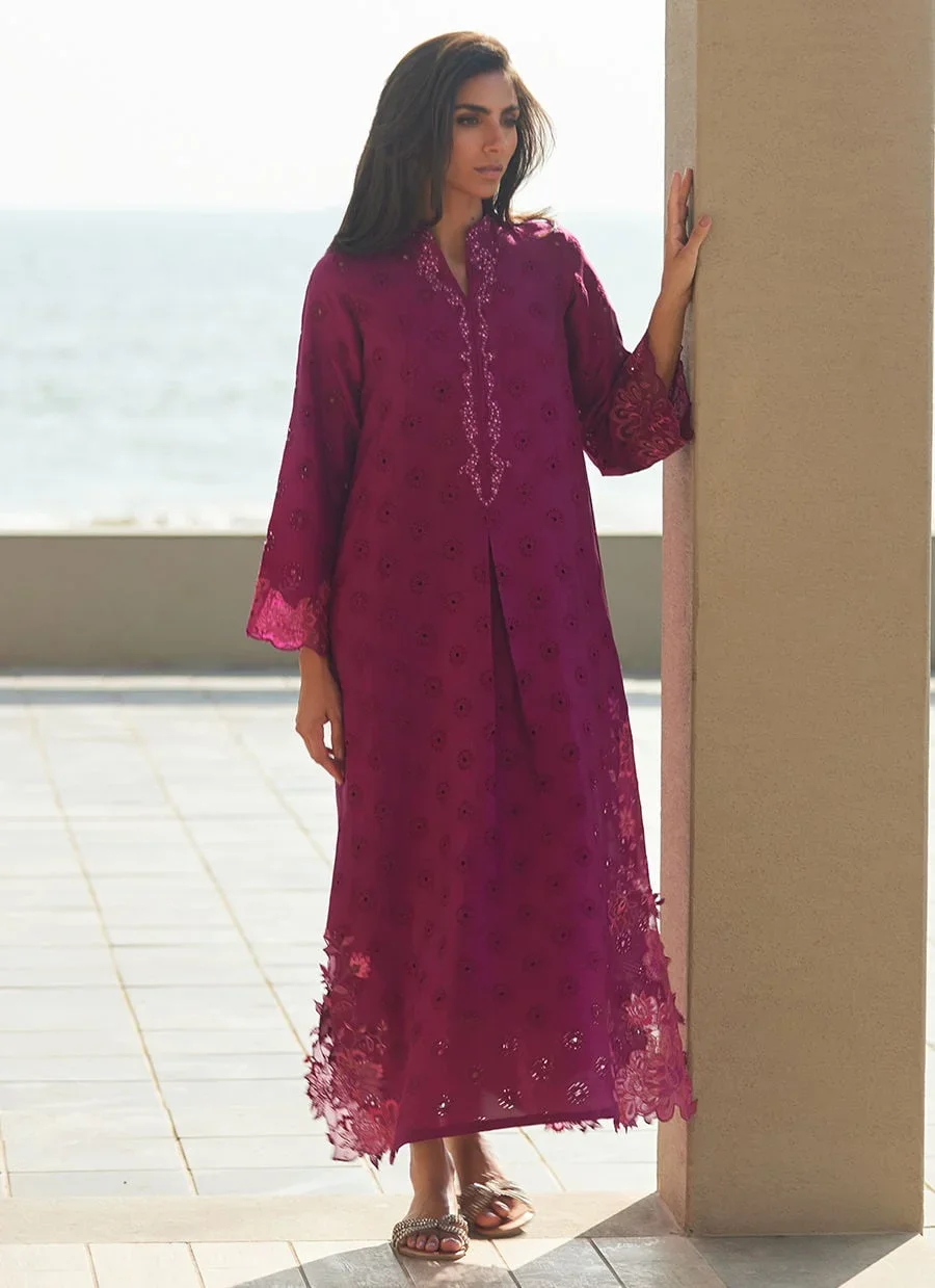 Marbella Magenta Silk Kaftan – Farah Talib Aziz Luxury Pret Image 2