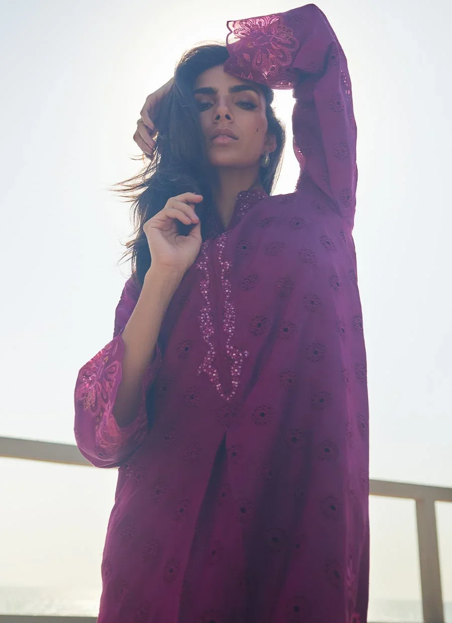 Marbella Magenta Silk Kaftan – Farah Talib Aziz Luxury Pret Image 5