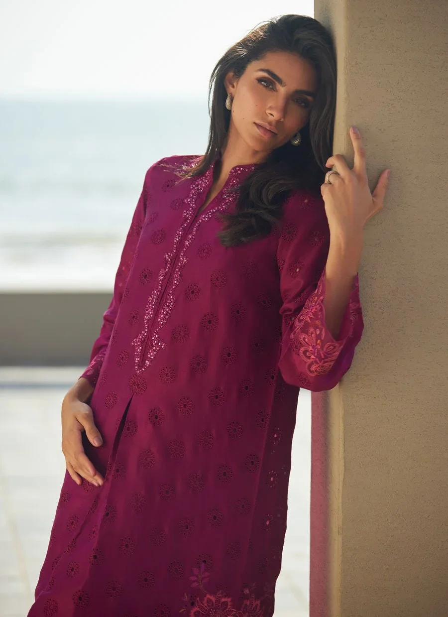 Marbella Magenta Silk Kaftan – Farah Talib Aziz Luxury Pret Image 7