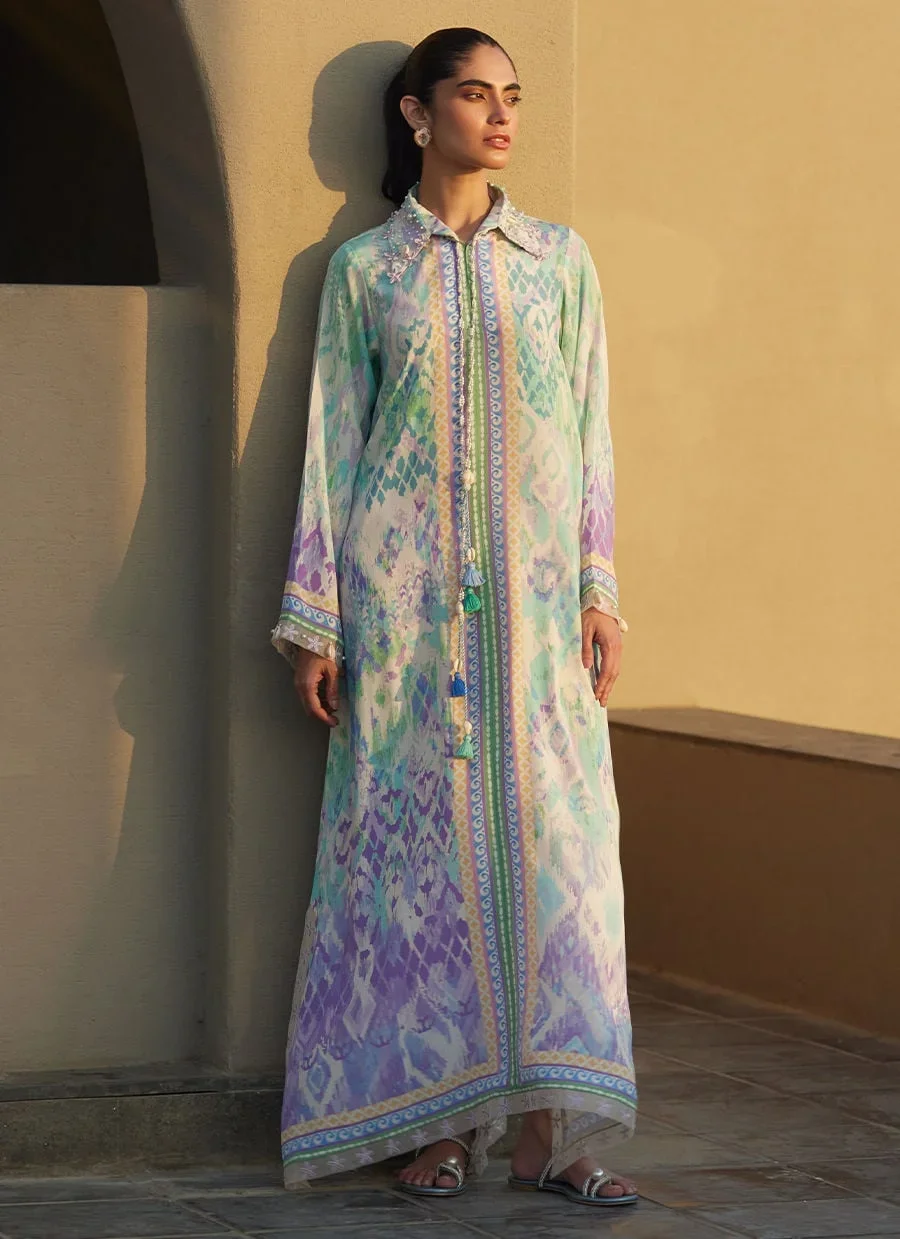 Marisol Ikkat Crepe Kaftan – Farah Talib Aziz Luxury Pret Image 6