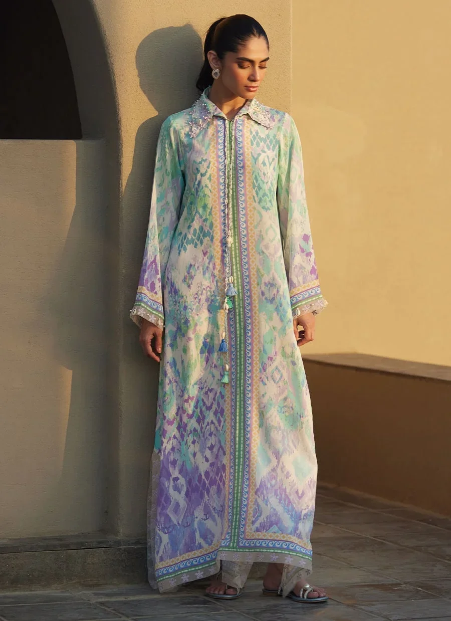 Marisol Ikkat Crepe Kaftan – Farah Talib Aziz Luxury Pret Image 8