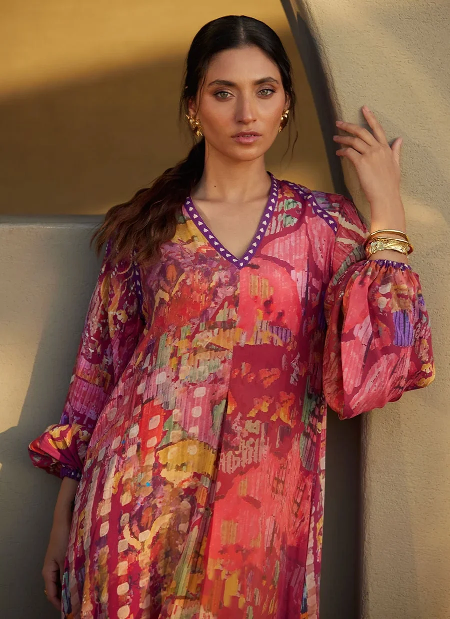 Mischa Magenta Crepe Kaftan – Farah Talib Aziz Luxury Pret Image 1
