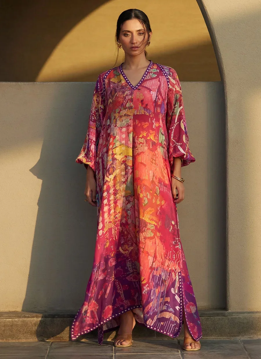 Mischa Magenta Crepe Kaftan – Farah Talib Aziz Luxury Pret Image 2