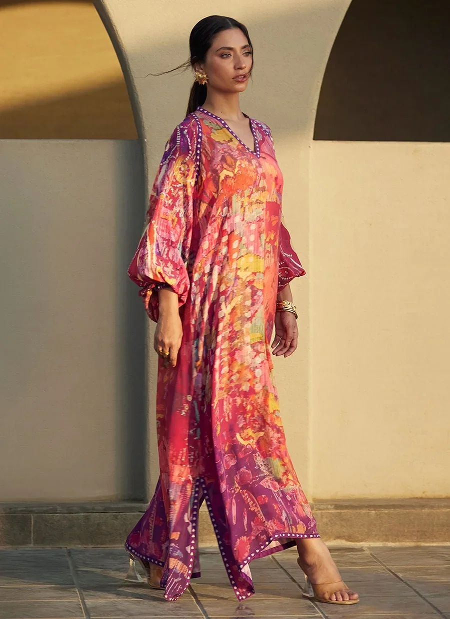 Mischa Magenta Crepe Kaftan – Farah Talib Aziz Luxury Pret Image 4