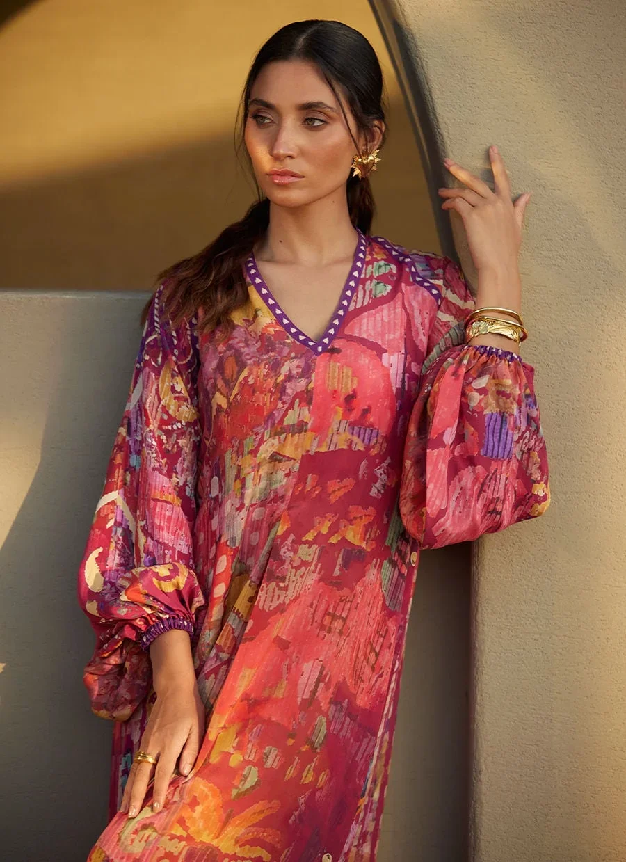 Mischa Magenta Crepe Kaftan – Farah Talib Aziz Luxury Pret Image 6