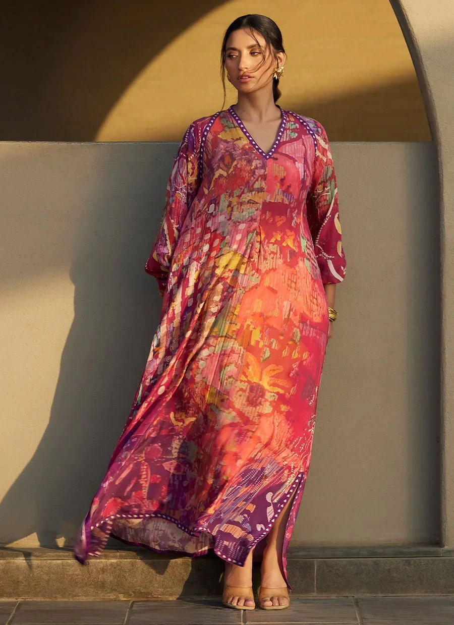 Mischa Magenta Crepe Kaftan – Farah Talib Aziz Luxury Pret Image 7