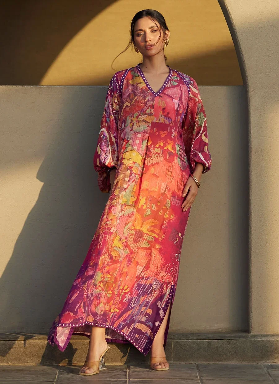 Mischa Magenta Crepe Kaftan – Farah Talib Aziz Luxury Pret Image 9