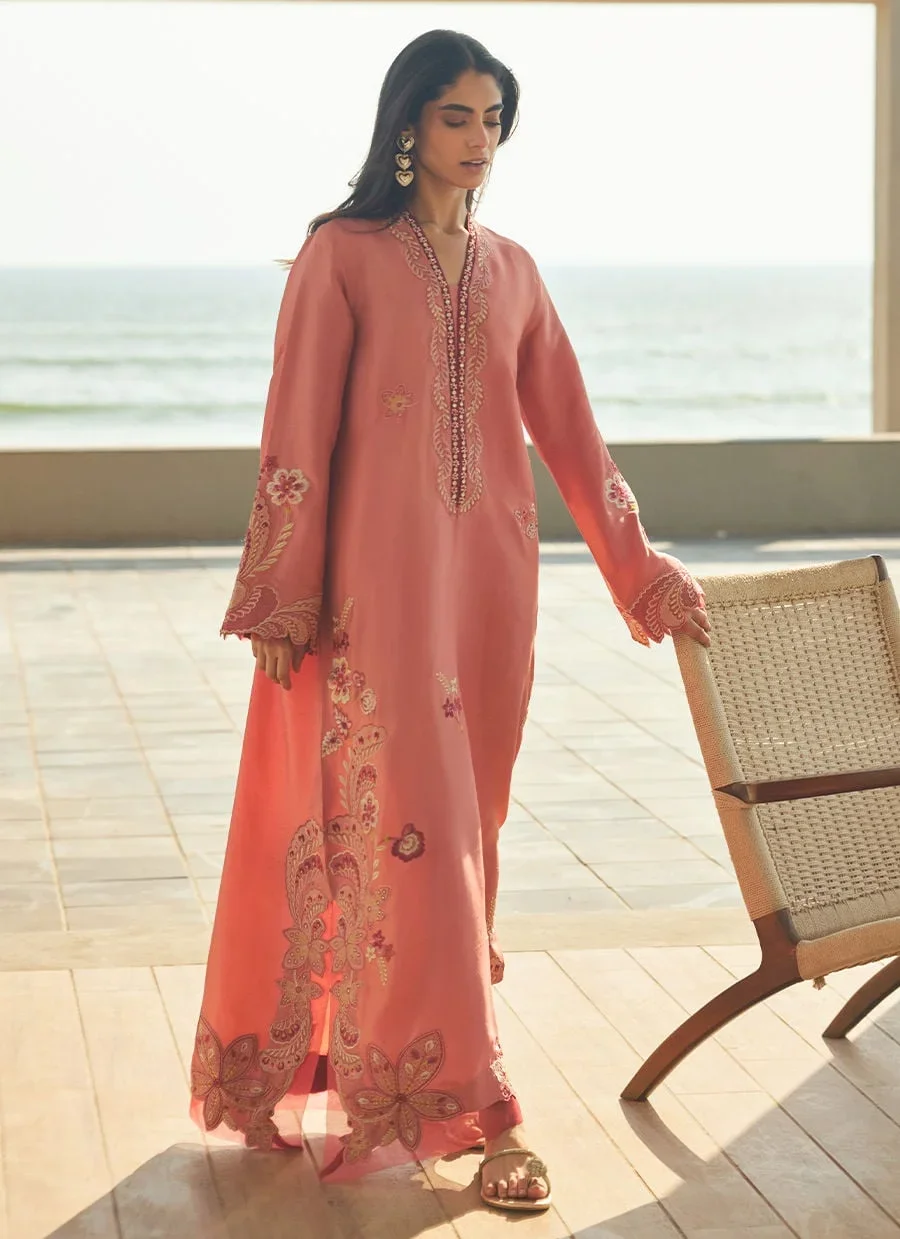 Nami Coral Silk Kaftan – Farah Talib Aziz Casual Wear Image 10