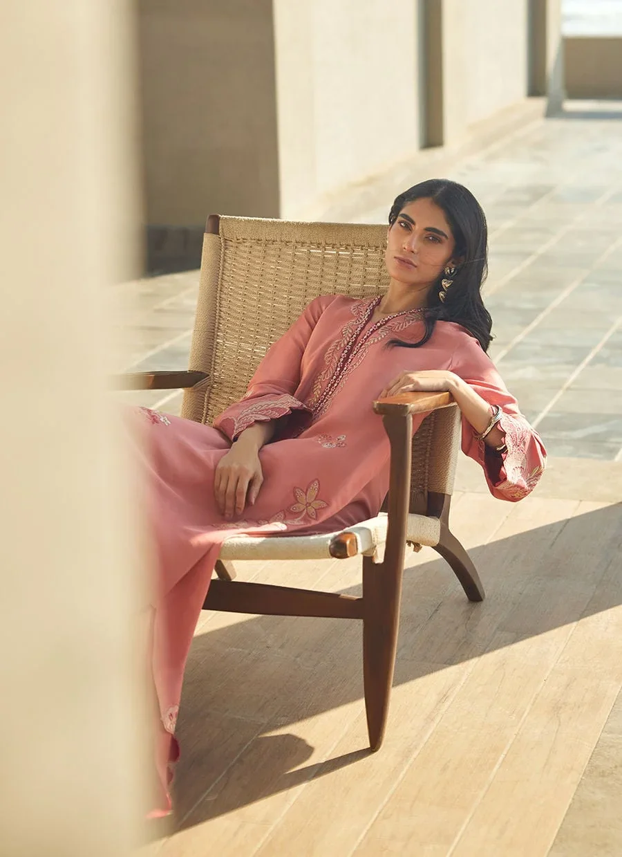 Nami Coral Silk Kaftan – Farah Talib Aziz Casual Wear Image 12