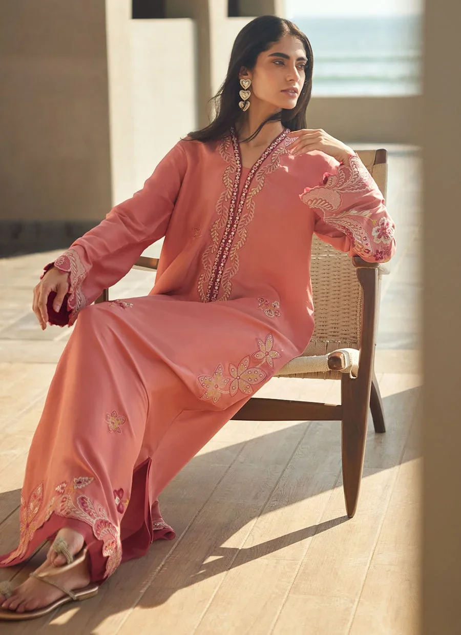 Nami Coral Silk Kaftan – Farah Talib Aziz Casual Wear Image 13