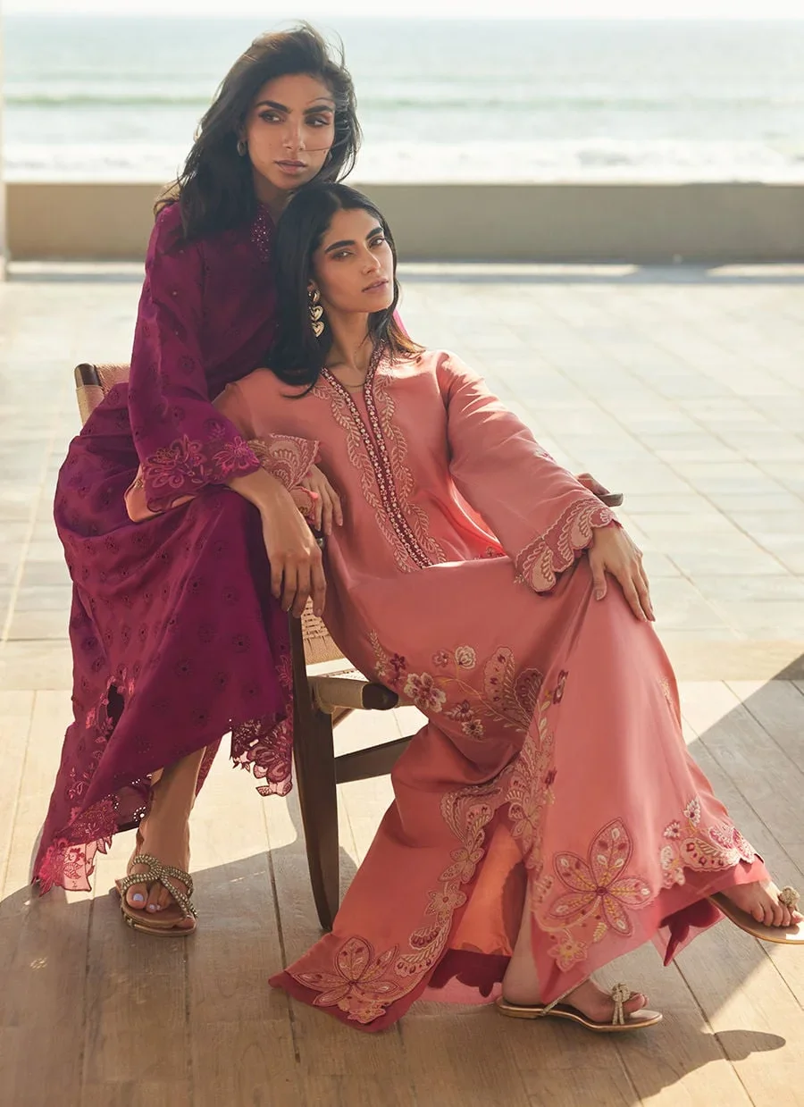 Nami Coral Silk Kaftan – Farah Talib Aziz Casual Wear Image 14