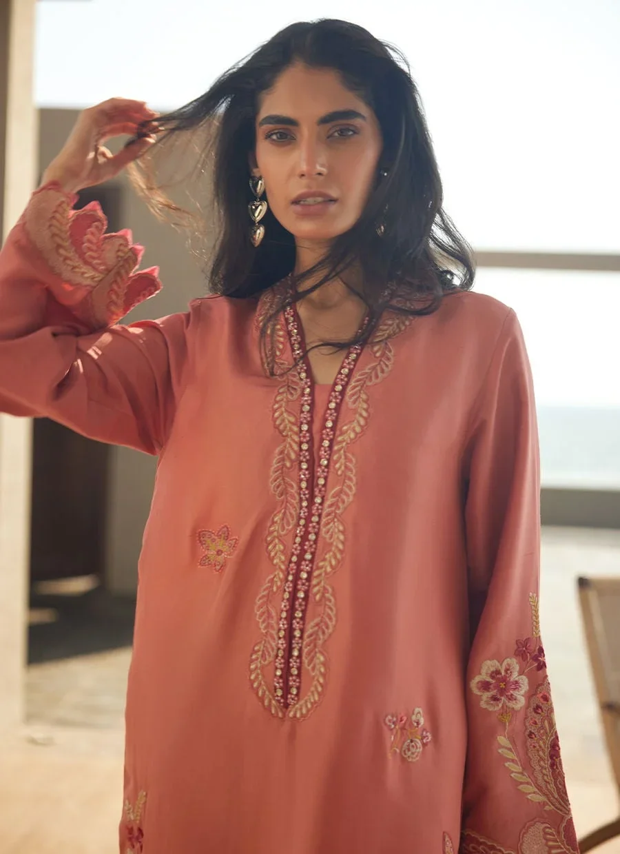 Nami Coral Silk Kaftan – Farah Talib Aziz Casual Wear Image 3