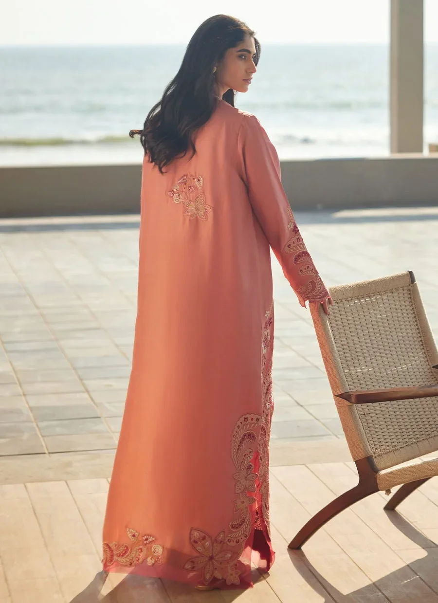 Nami Coral Silk Kaftan – Farah Talib Aziz Casual Wear Image 5