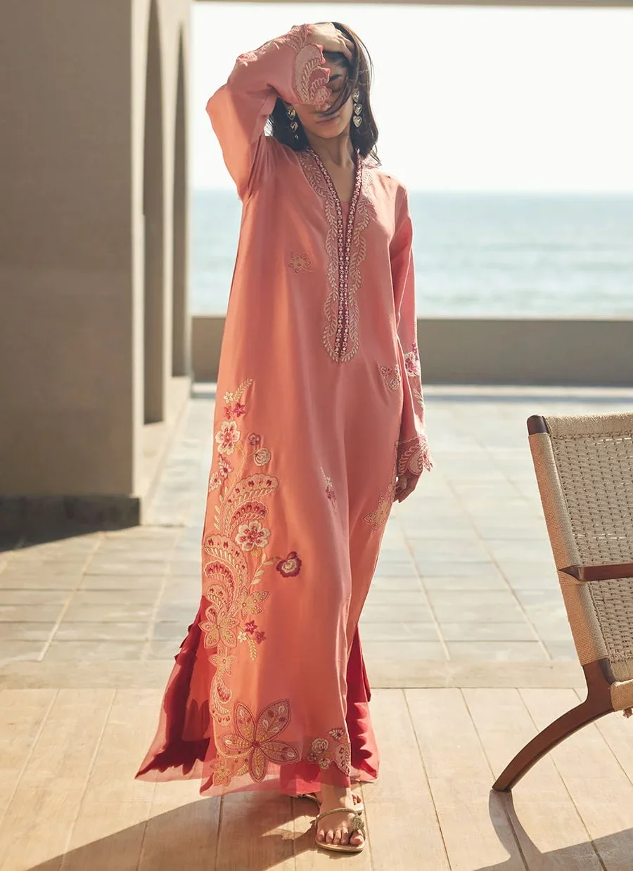 Nami Coral Silk Kaftan – Farah Talib Aziz Casual Wear Image 9