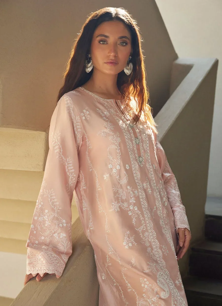 Nami Pale Pink Silk Kaftan – Farah Talib Aziz Luxury Pret Image 3