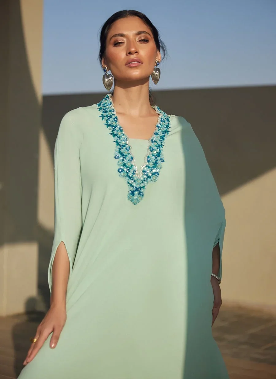 Nika Iceblue Chiffon Kaftan – Farah Talib Aziz Luxury Pret Image 1