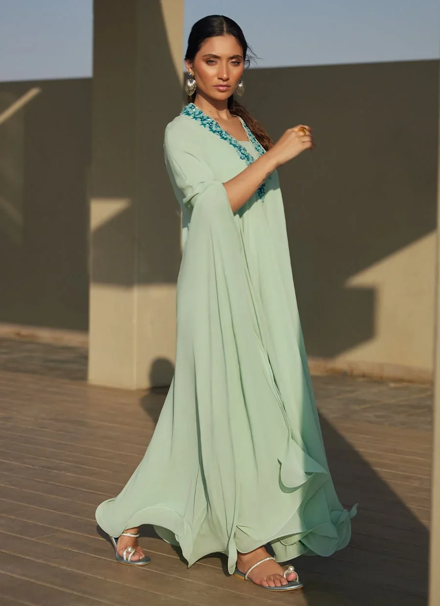 Nika Iceblue Chiffon Kaftan – Farah Talib Aziz Luxury Pret Image 10