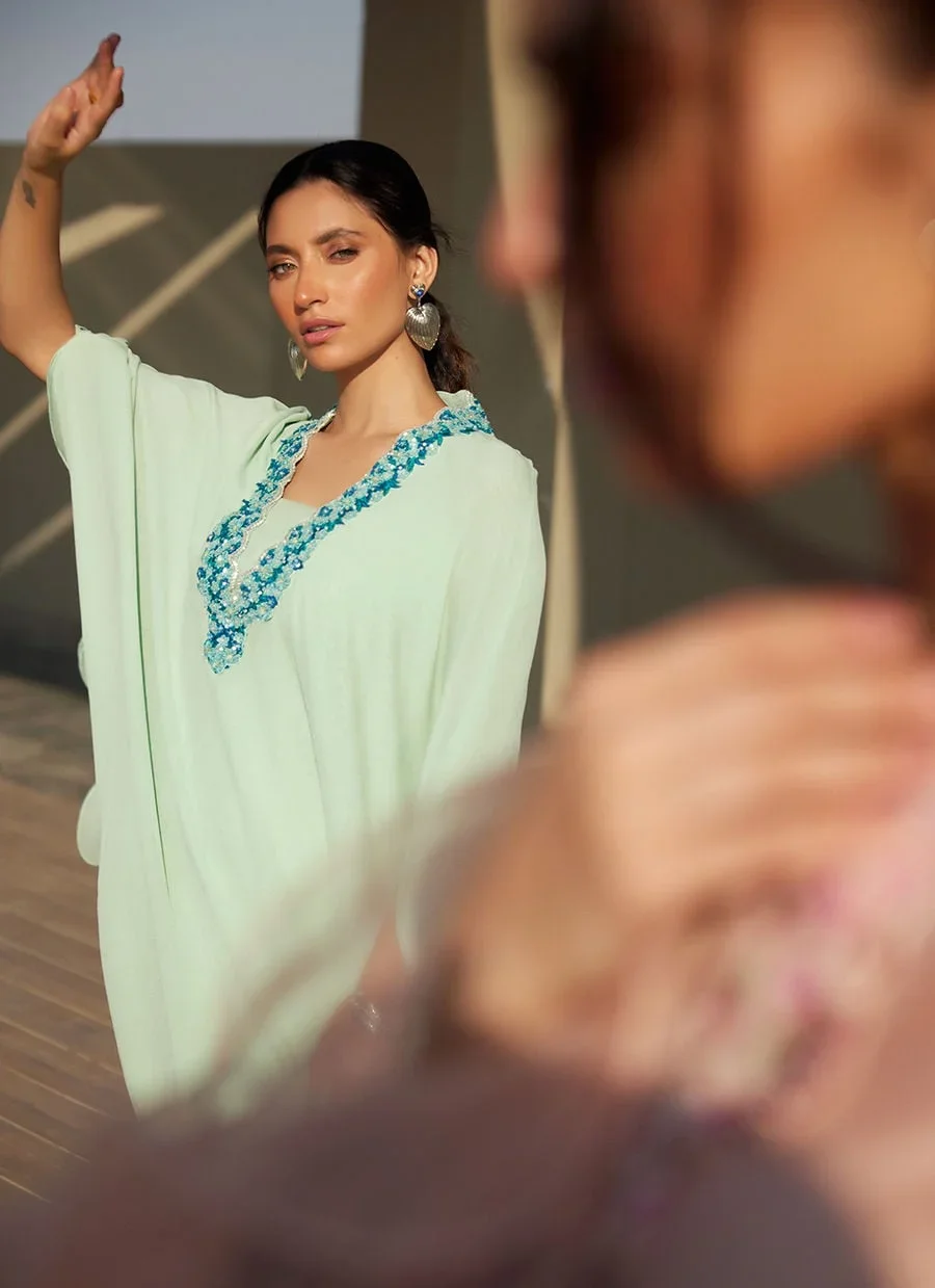 Nika Iceblue Chiffon Kaftan – Farah Talib Aziz Luxury Pret Image 11