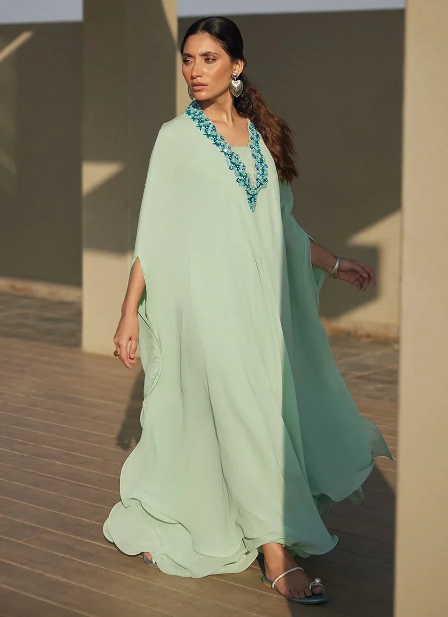Nika Iceblue Chiffon Kaftan – Farah Talib Aziz Luxury Pret Image 4