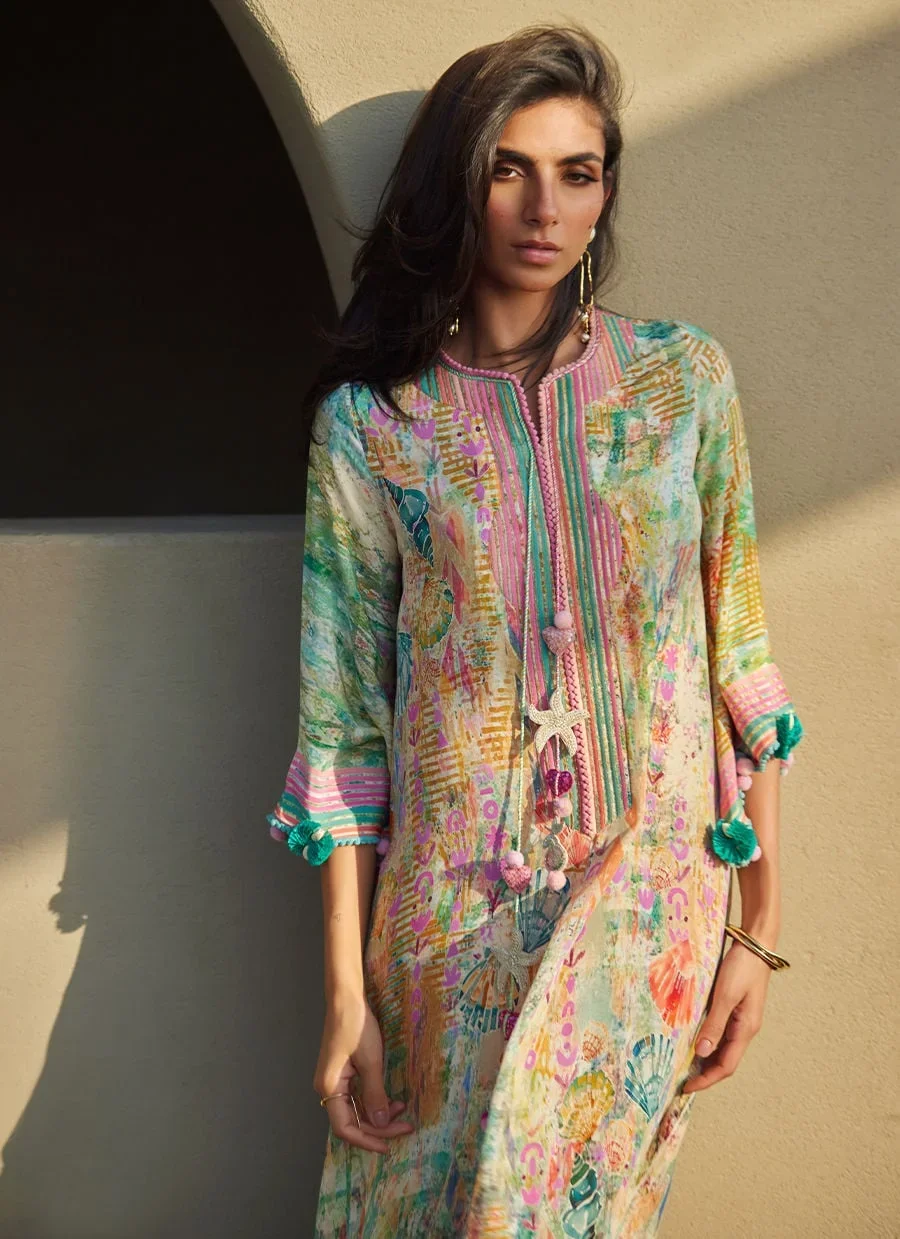 Riviera Rose Crepe Kaftan – Farah Talib Aziz Casual Wear Image 3