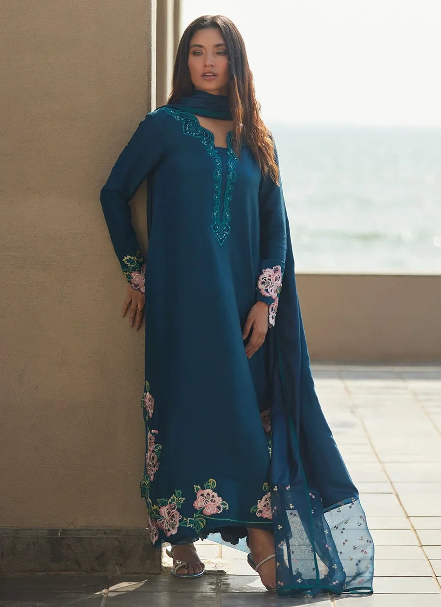 Terra Teal Kaftan – Farah Talib Aziz Luxury Pret Image 2