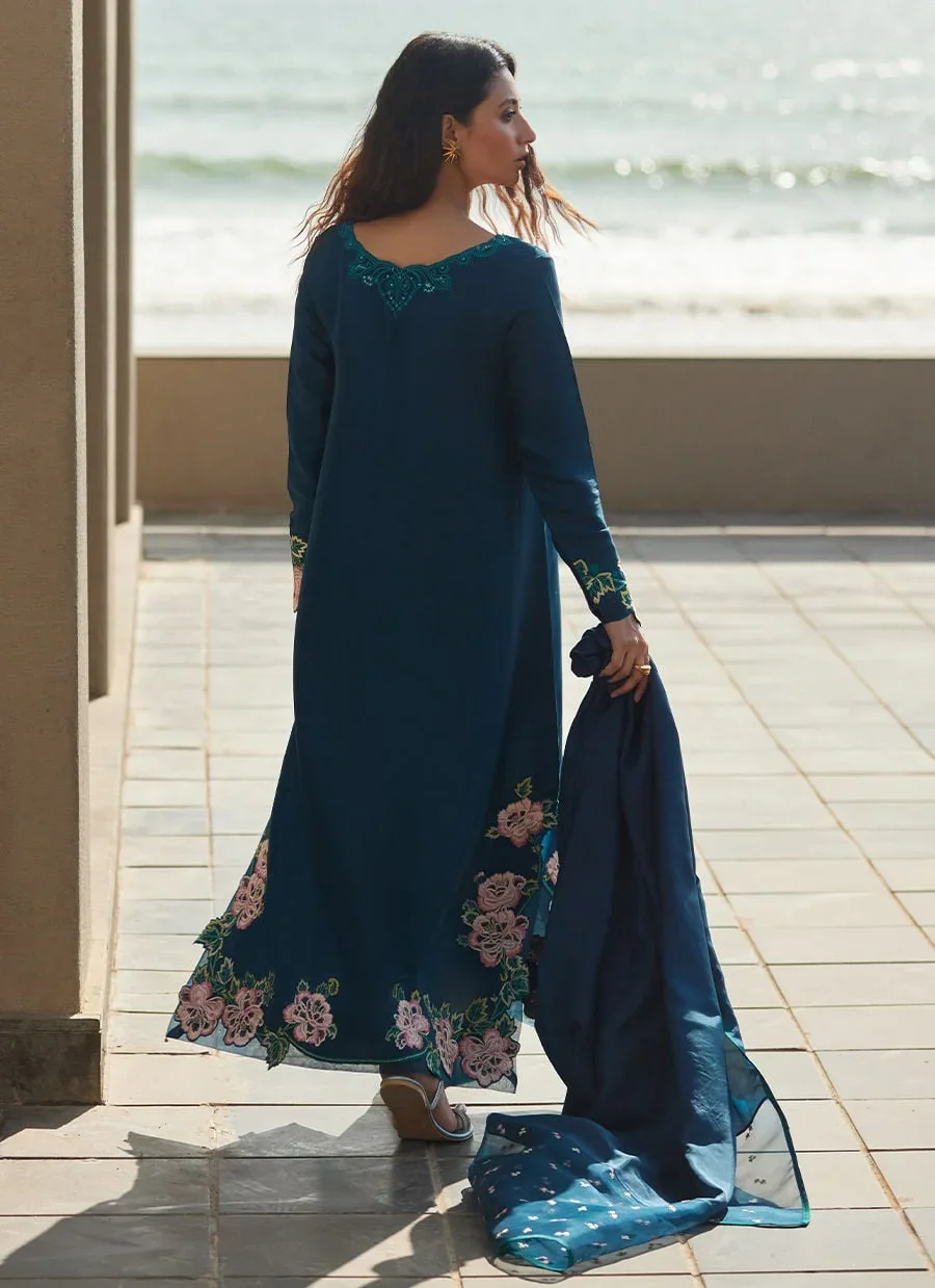 Terra Teal Kaftan – Farah Talib Aziz Luxury Pret Image 4