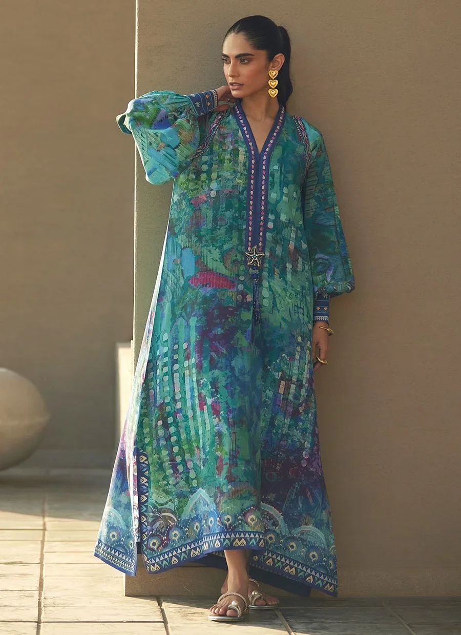 Tulum Blue Crepe Kaftan – Farah Talib Aziz Casual Wear Image 2
