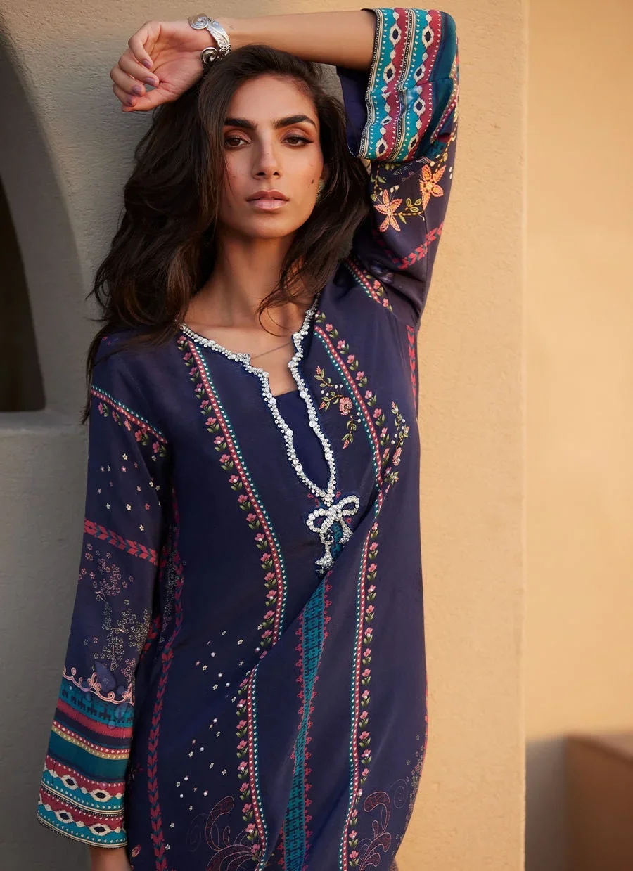 Zahara Midnight Crepe Kaftan – Farah Talib Aziz Luxury Pret Image 1