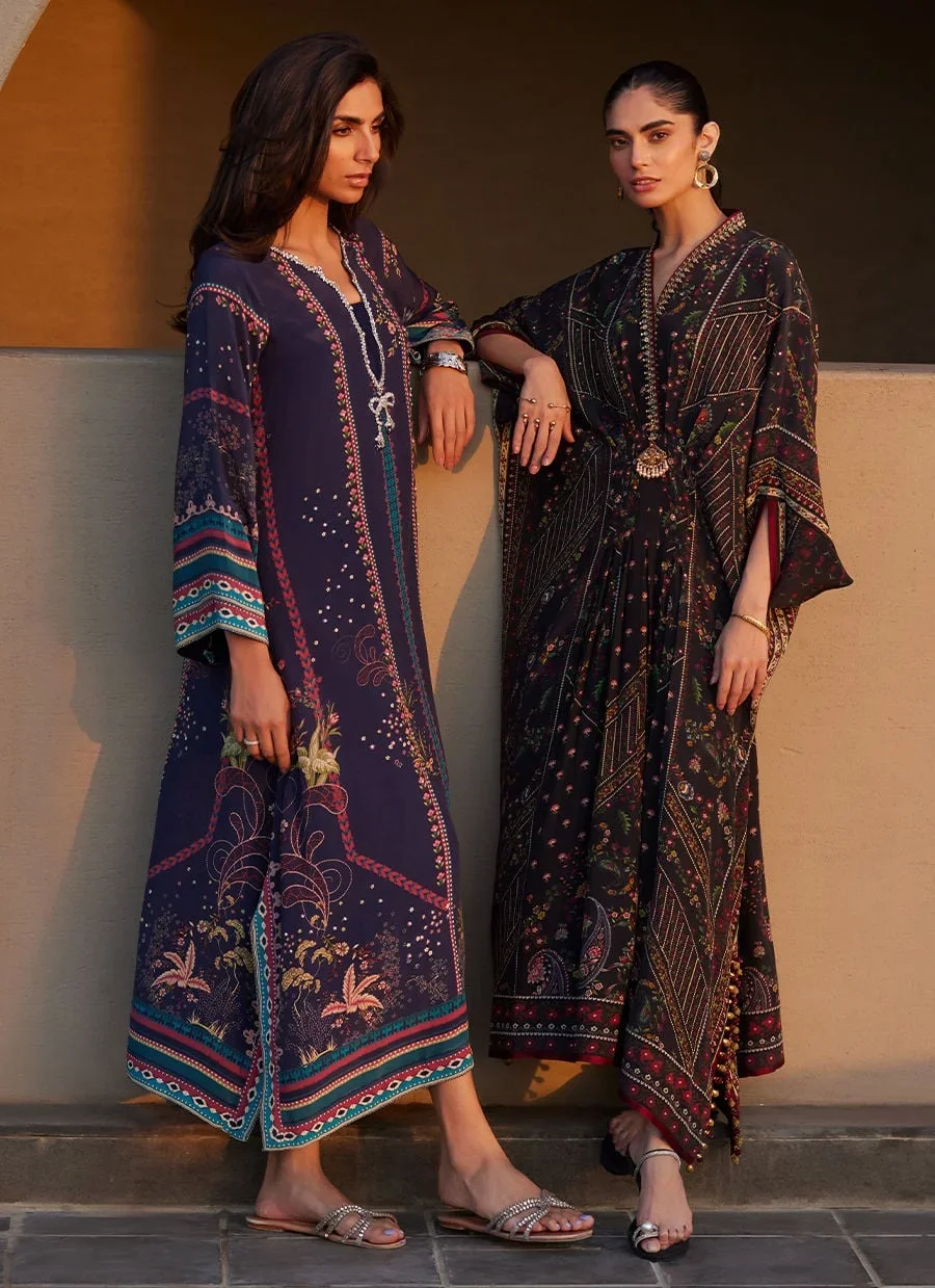 Zahara Midnight Crepe Kaftan – Farah Talib Aziz Luxury Pret Image 9